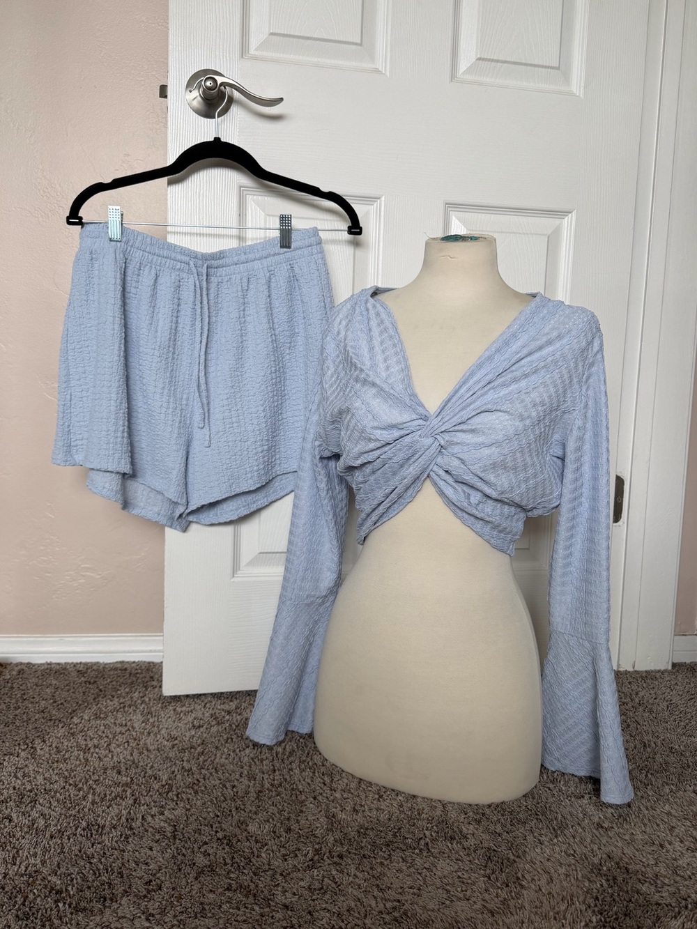 H&M Light Blue Twist-Front Top & Shorts Set